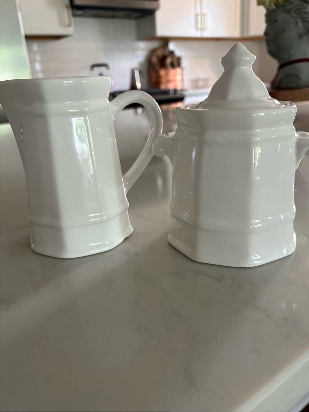 Pfaltzgraff Vintage White Ceramic Sugar Bowl with Lid and Matching Creamer